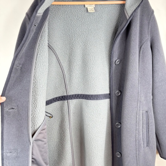 LL Bean Fleece Duffle Coat XL Hood Pocket Charcoal Retro Fall 90s Preppy Classic - Picture 2 of 10